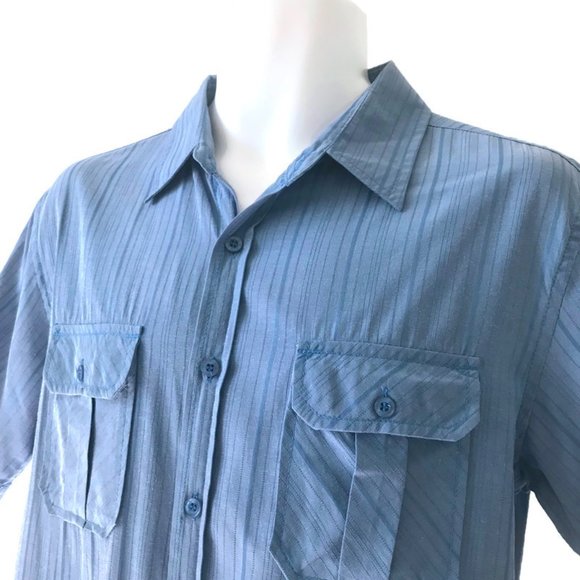 Vese  Men's Casual Blue Striped Short Sleeve Button Up Shirt " - Picture 9 of 10